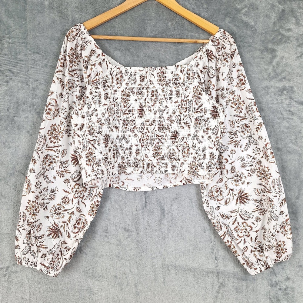 Womens Top Large Ren Fair Floral Corset Milkmaid Babydoll Coquette Crop Cottage - Picture 9 of 10